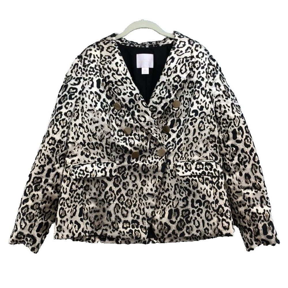 RP Rachel Parcell Leopard Print Blazer Jacket Womens XL Double Breasted Career